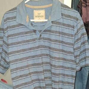 Outdoor Life Gray and Blue Striped Polo Shirt